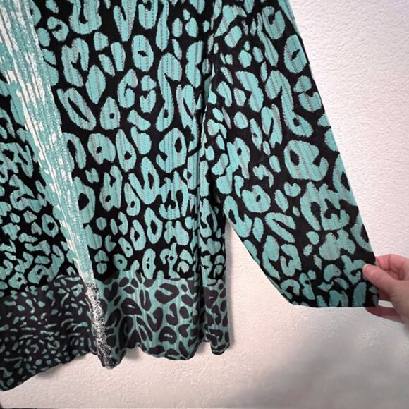 Ming Wang Pullover Tunic Sweater, Turquoise/Black pattern,  Size 2X - Picture 4 of 8